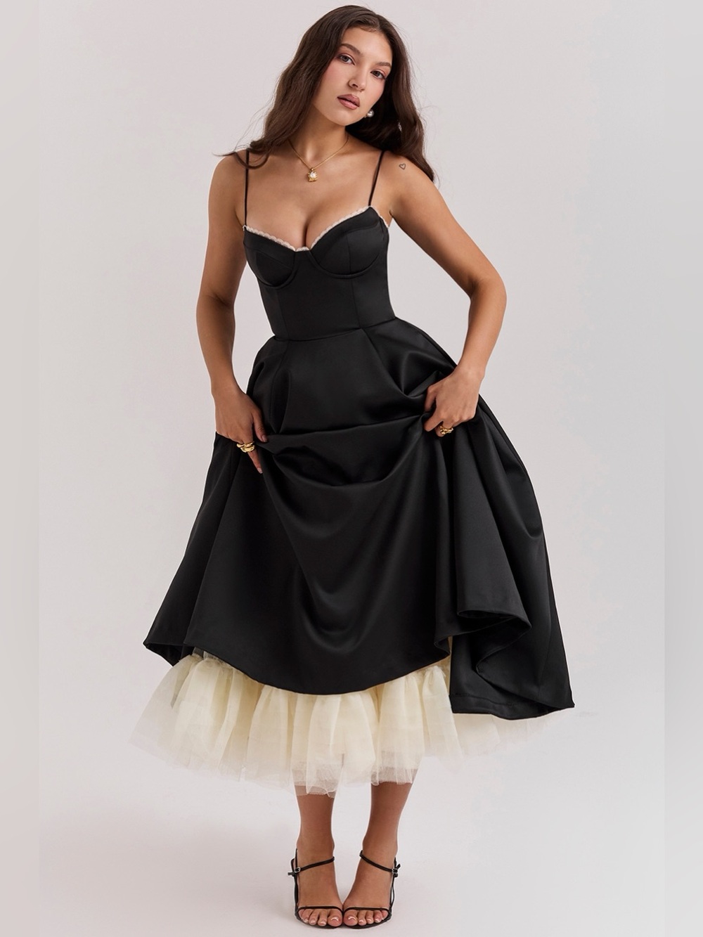 black tulle midi dress House Of Cb Mademoiselle Small line style Fabric cf-size-10 pleated dress knit Women's Size:J8